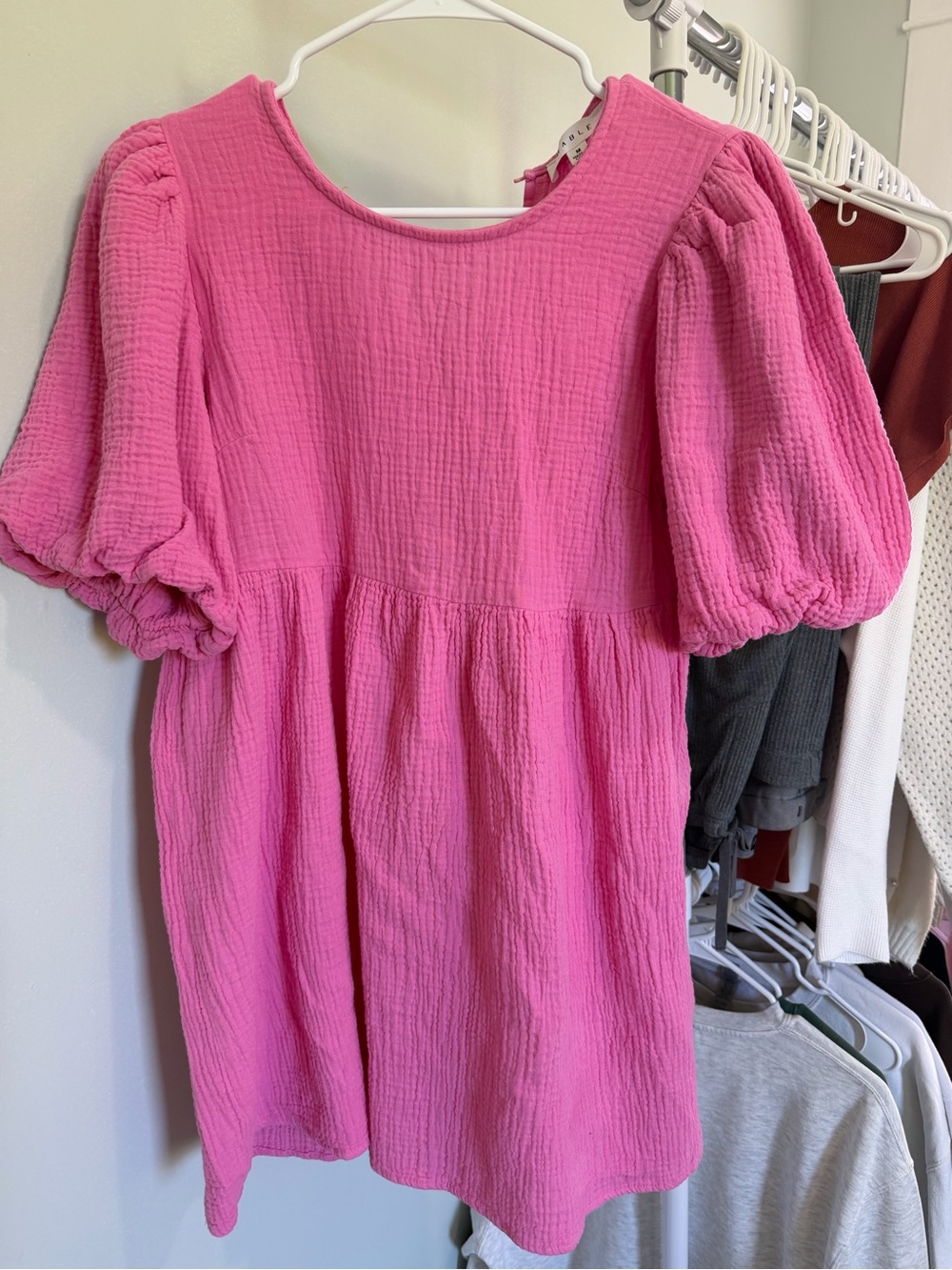 MARBLE Kids Puff-Sleeve Dress in Hot Pink